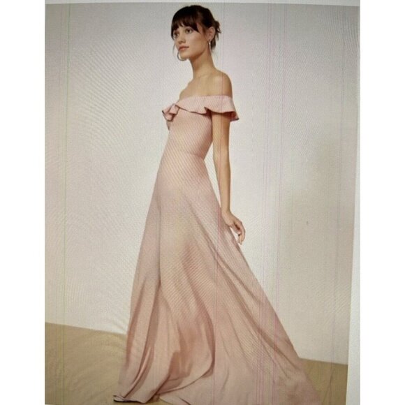 Reformation Verbena Maxi in Blush Pink Off Shoulder Full Length Dress Size 8 - Picture 3 of 11